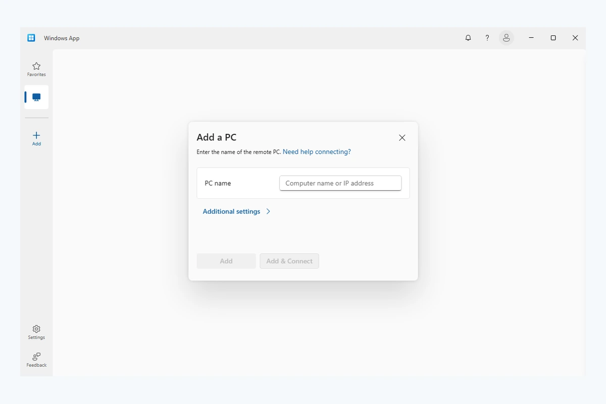 Windows App 远程电脑连接界面截图
